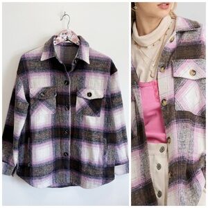 STACATTO Purple Plaid Shacket Jacket Shirt Buttons S Small